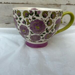 Floral Purple & Green Ceramic Teacup - Decorative Coffee Mug